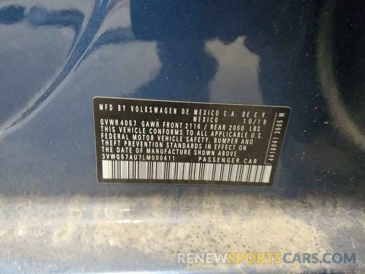 12 fotografías del automóvil dañado 3VWG57AU7LM000411 VOLKSWAGEN GOLF 2020