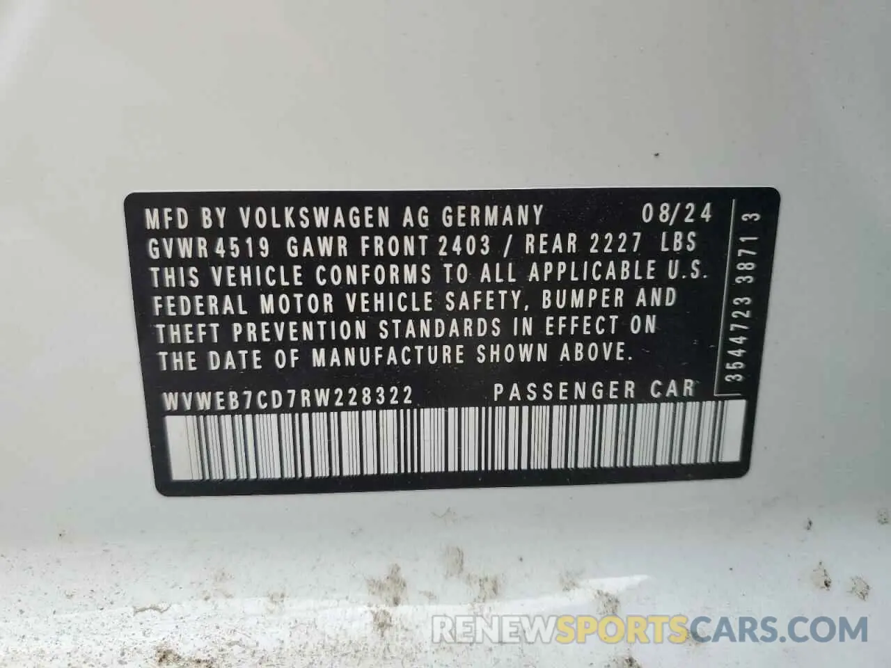 13 fotografías del automóvil dañado WVWEB7CD7RW228322 VOLKSWAGEN GOLF 2024