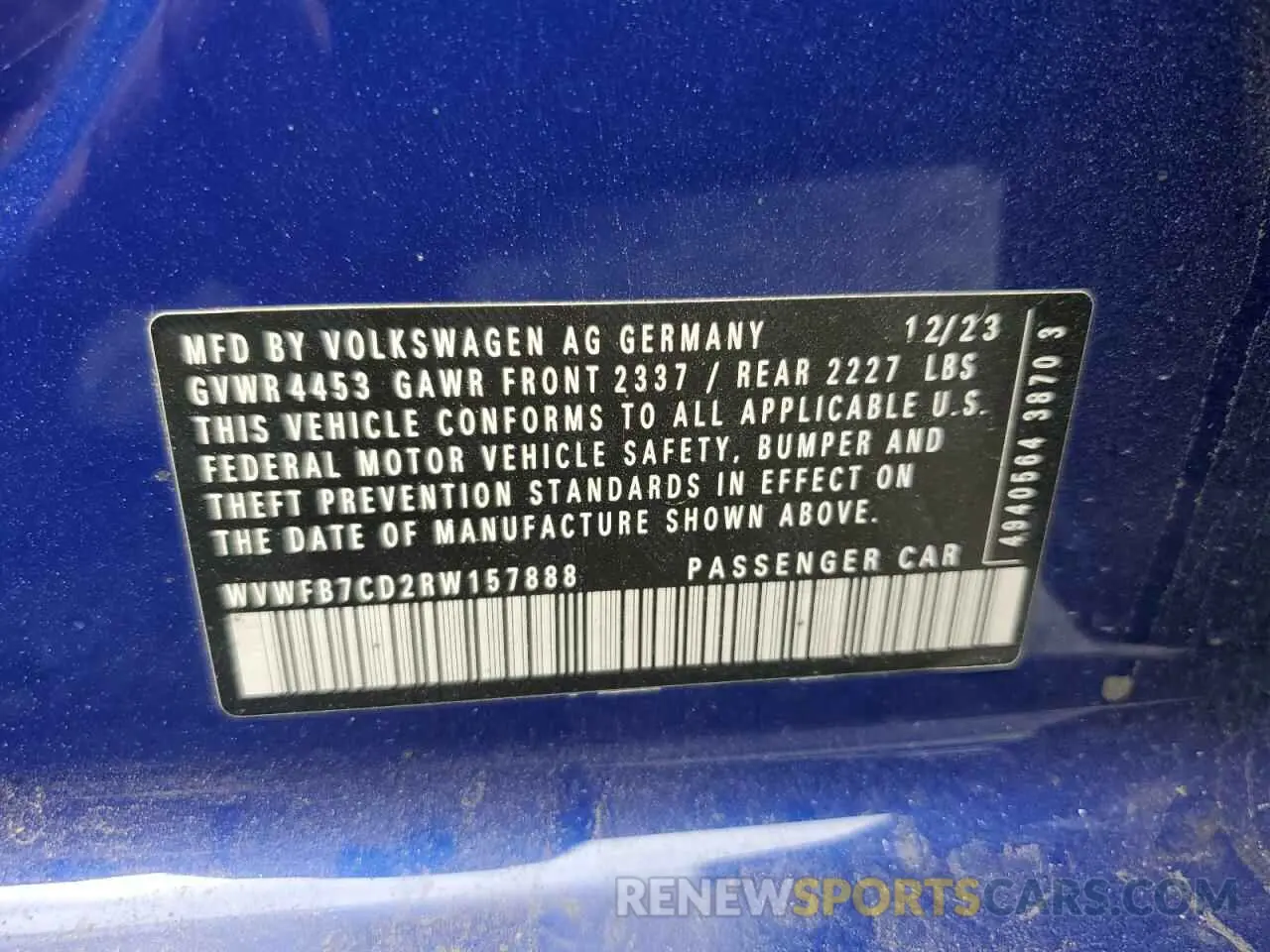 13 fotografías del automóvil dañado WVWFB7CD2RW157888 VOLKSWAGEN GOLF 2024