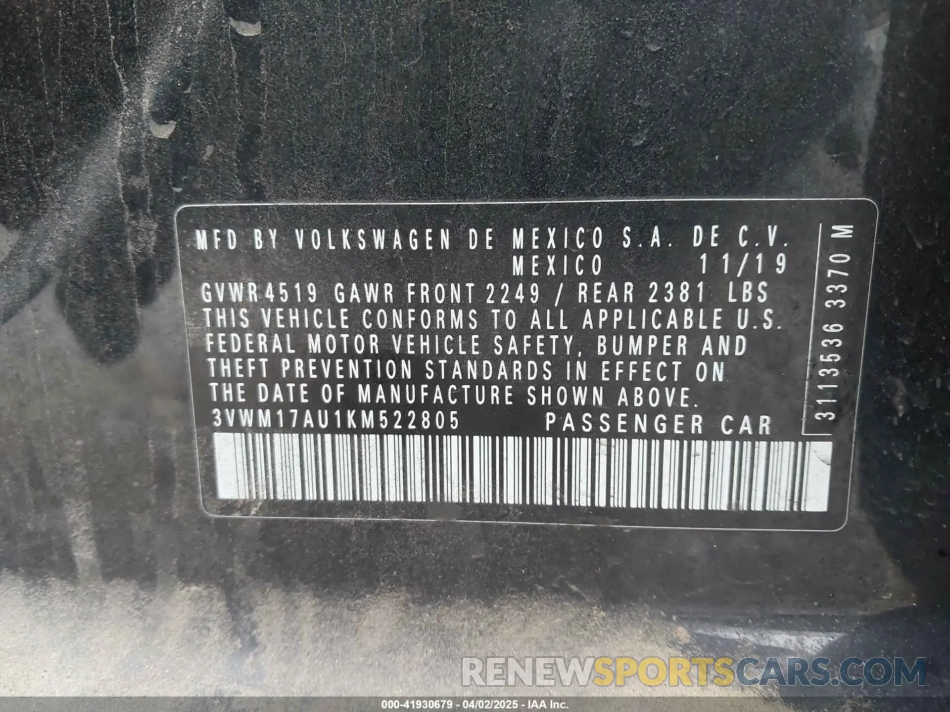 9 fotografías del automóvil dañado 3VWM17AU1KM522805 VOLKSWAGEN GOLF ALLTRACK 2019
