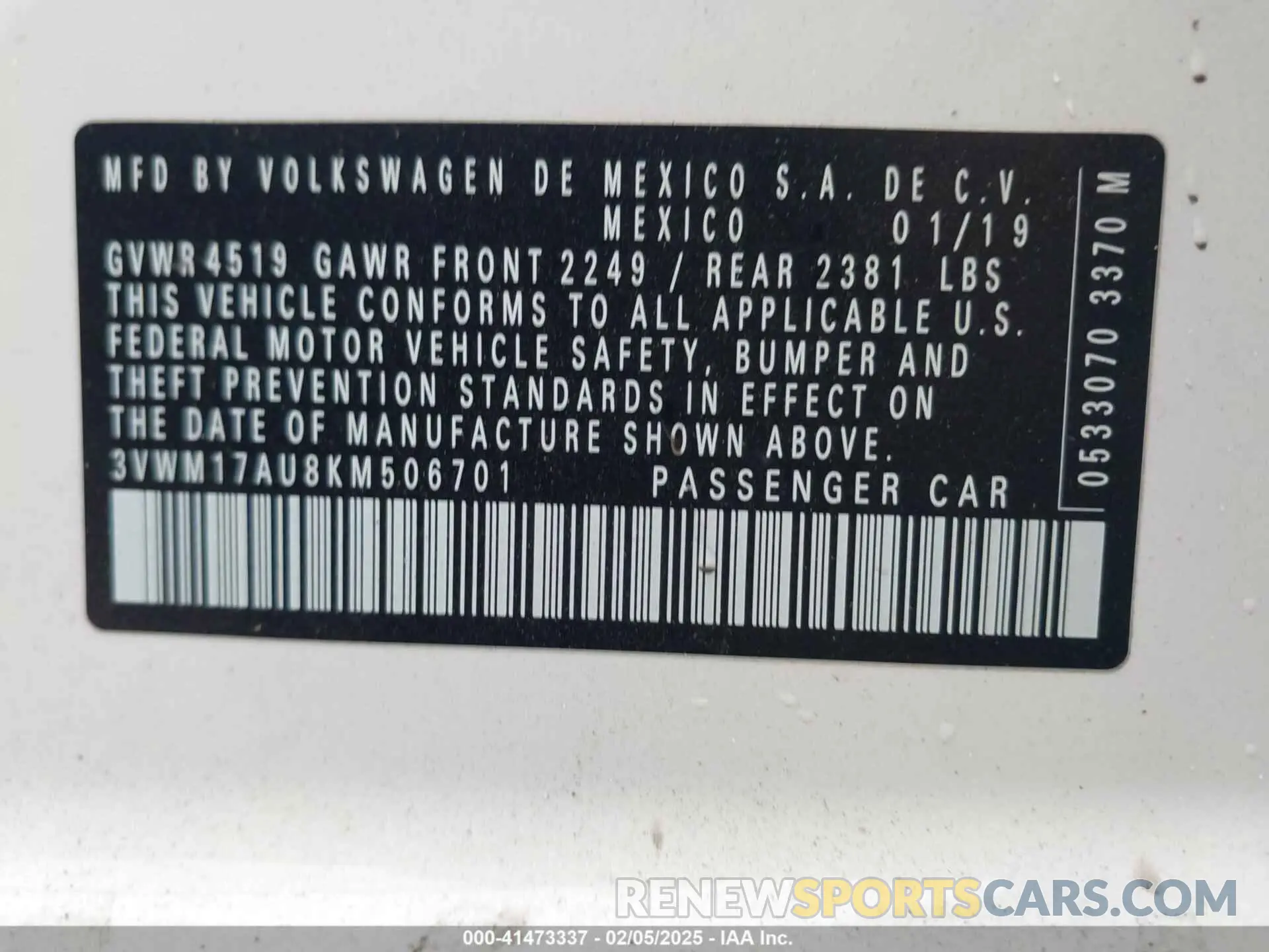 9 fotografías del automóvil dañado 3VWM17AU8KM506701 VOLKSWAGEN GOLF ALLTRACK 2019