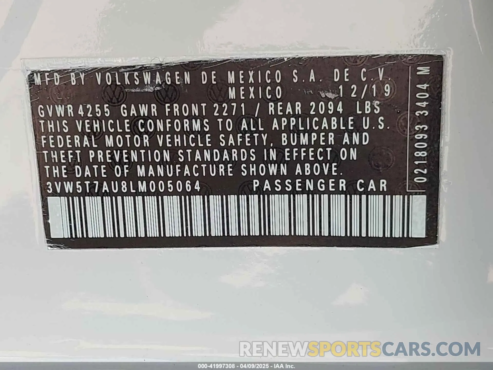 9 fotografías del automóvil dañado 3VW5T7AU8LM005064 VOLKSWAGEN GOLF GTI 2020