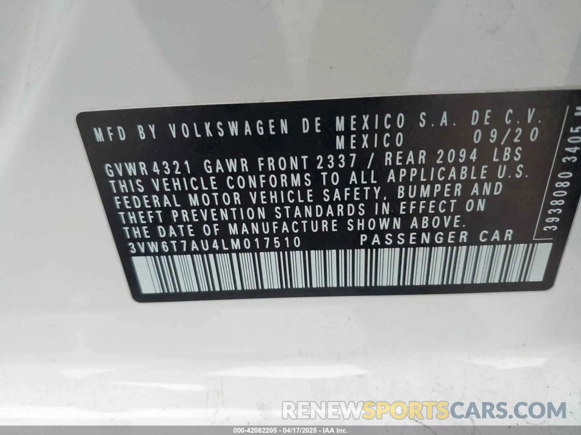 9 fotografías del automóvil dañado 3VW6T7AU4LM017510 VOLKSWAGEN GOLF GTI 2020