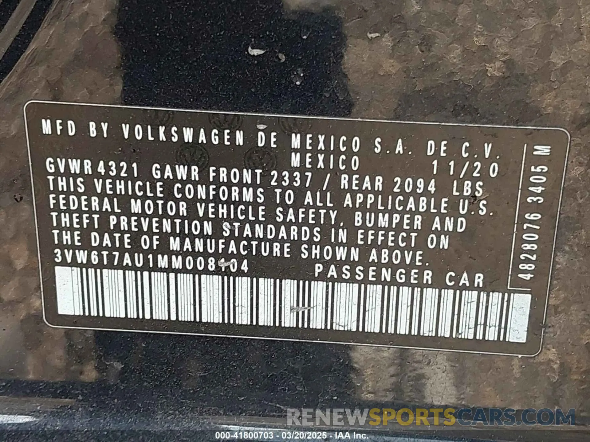 9 fotografías del automóvil dañado 3VW6T7AU1MM008104 VOLKSWAGEN GOLF GTI 2021