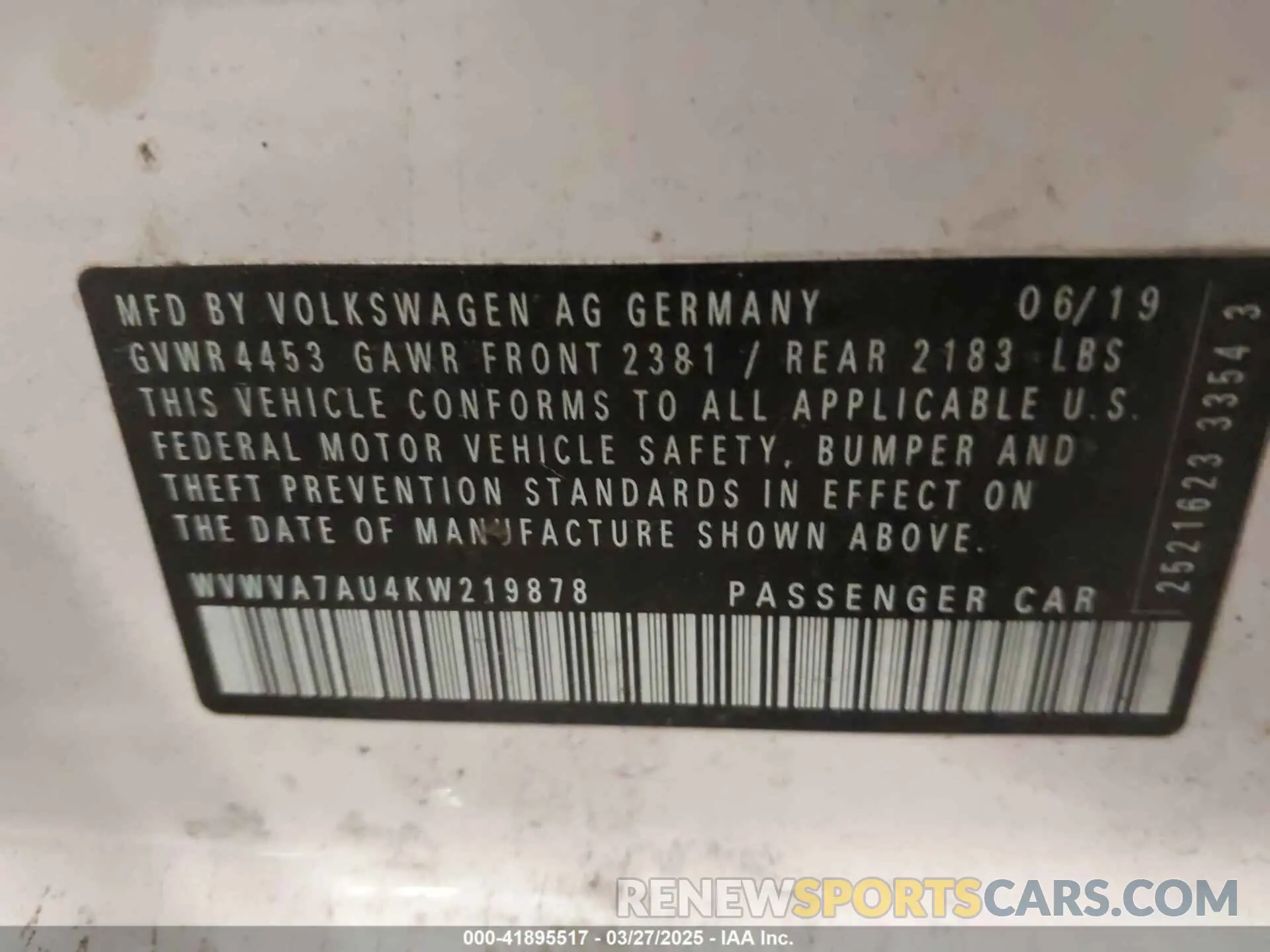9 fotografías del automóvil dañado WVWVA7AU4KW219878 VOLKSWAGEN GOLF R 2019