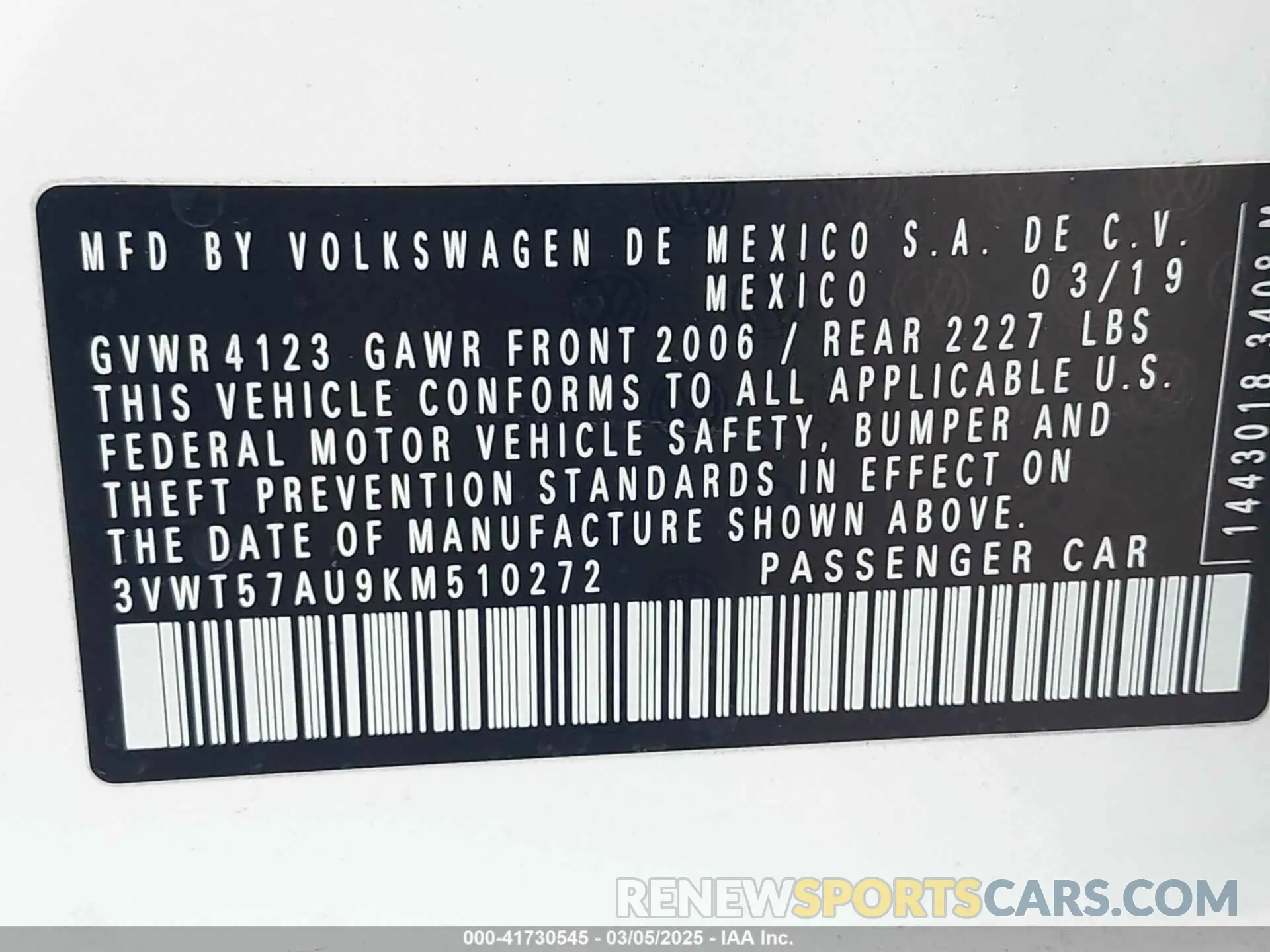 9 fotografías del automóvil dañado 3VWT57AU9KM510272 VOLKSWAGEN GOLF SPORTWAGEN 2019