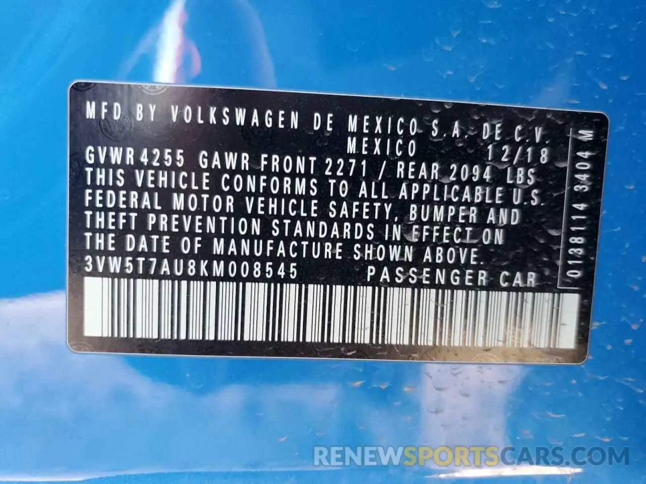13 fotografías del automóvil dañado 3VW5T7AU8KM008545 VOLKSWAGEN GTI 2019