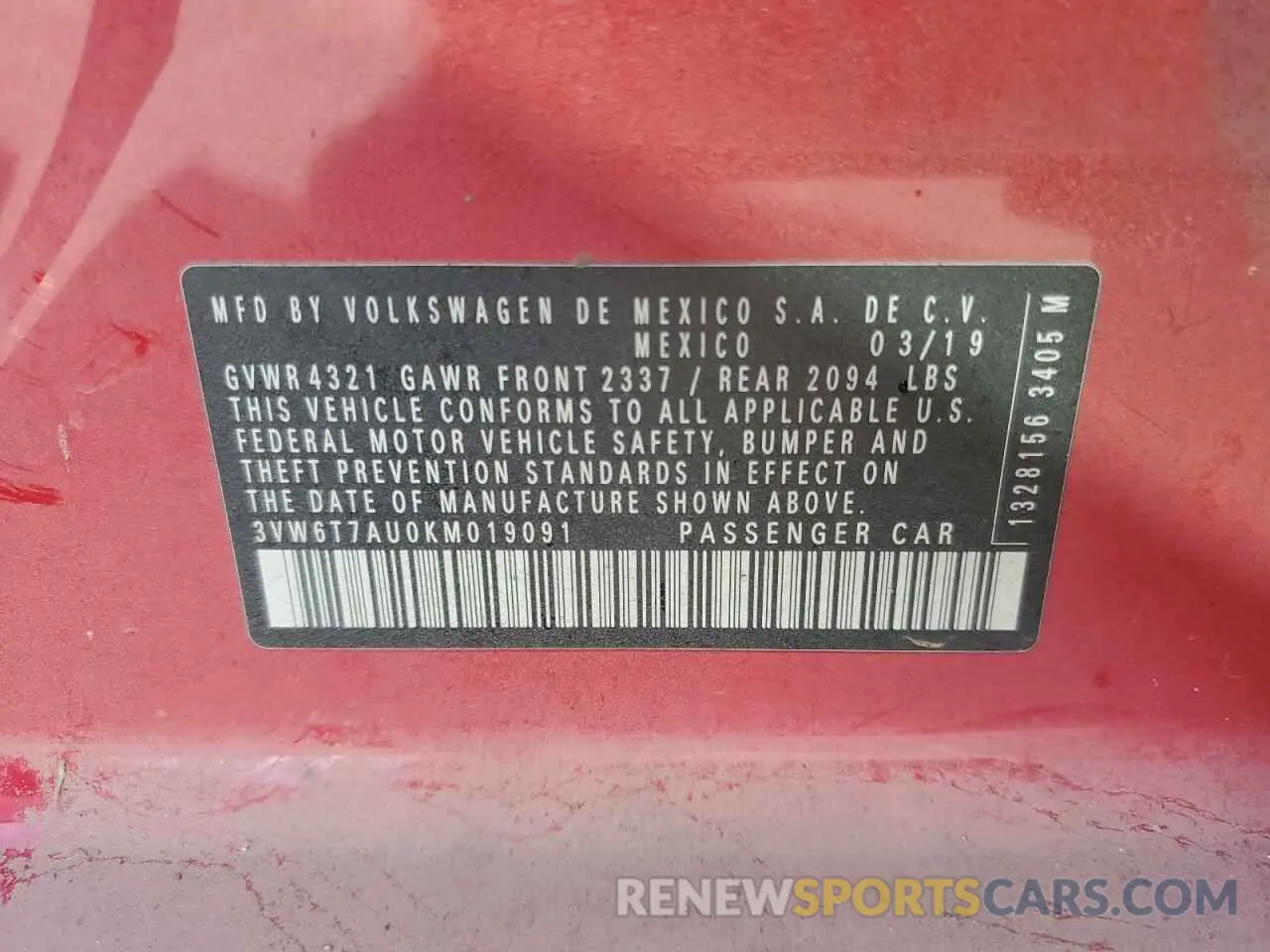 14 fotografías del automóvil dañado 3VW6T7AU0KM019091 VOLKSWAGEN GTI 2019