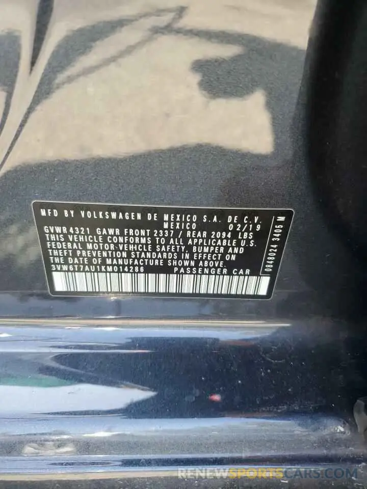 12 fotografías del automóvil dañado 3VW6T7AU1KM014286 VOLKSWAGEN GTI 2019