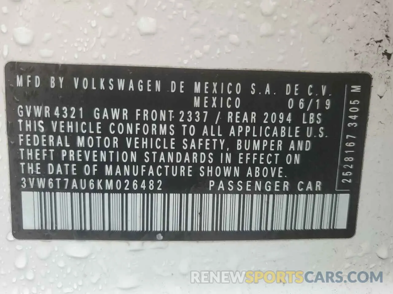 13 fotografías del automóvil dañado 3VW6T7AU6KM026482 VOLKSWAGEN GTI 2019