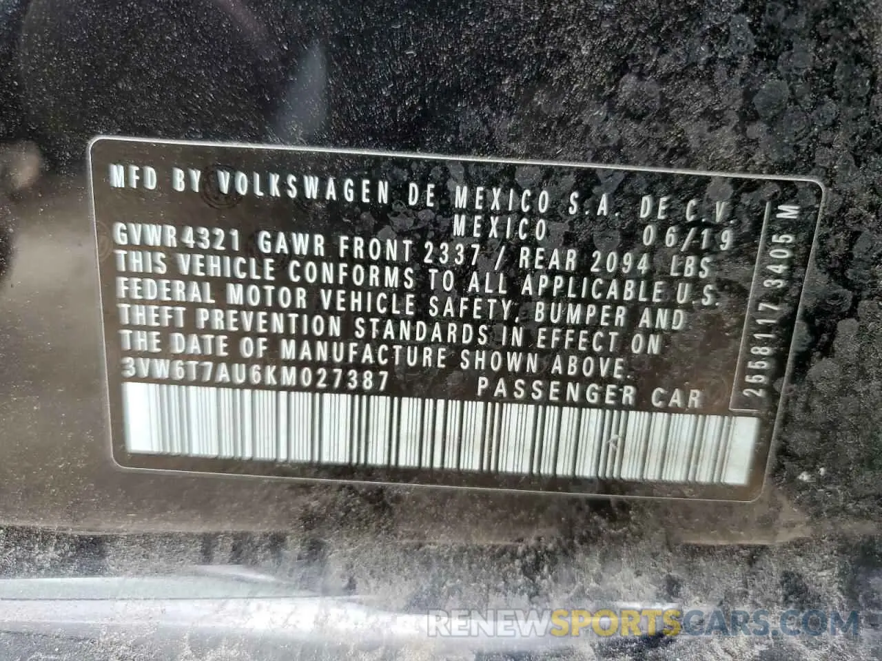13 fotografías del automóvil dañado 3VW6T7AU6KM027387 VOLKSWAGEN GTI 2019
