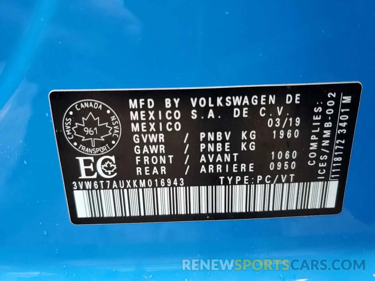 12 fotografías del automóvil dañado 3VW6T7AUXKM016943 VOLKSWAGEN GTI 2019