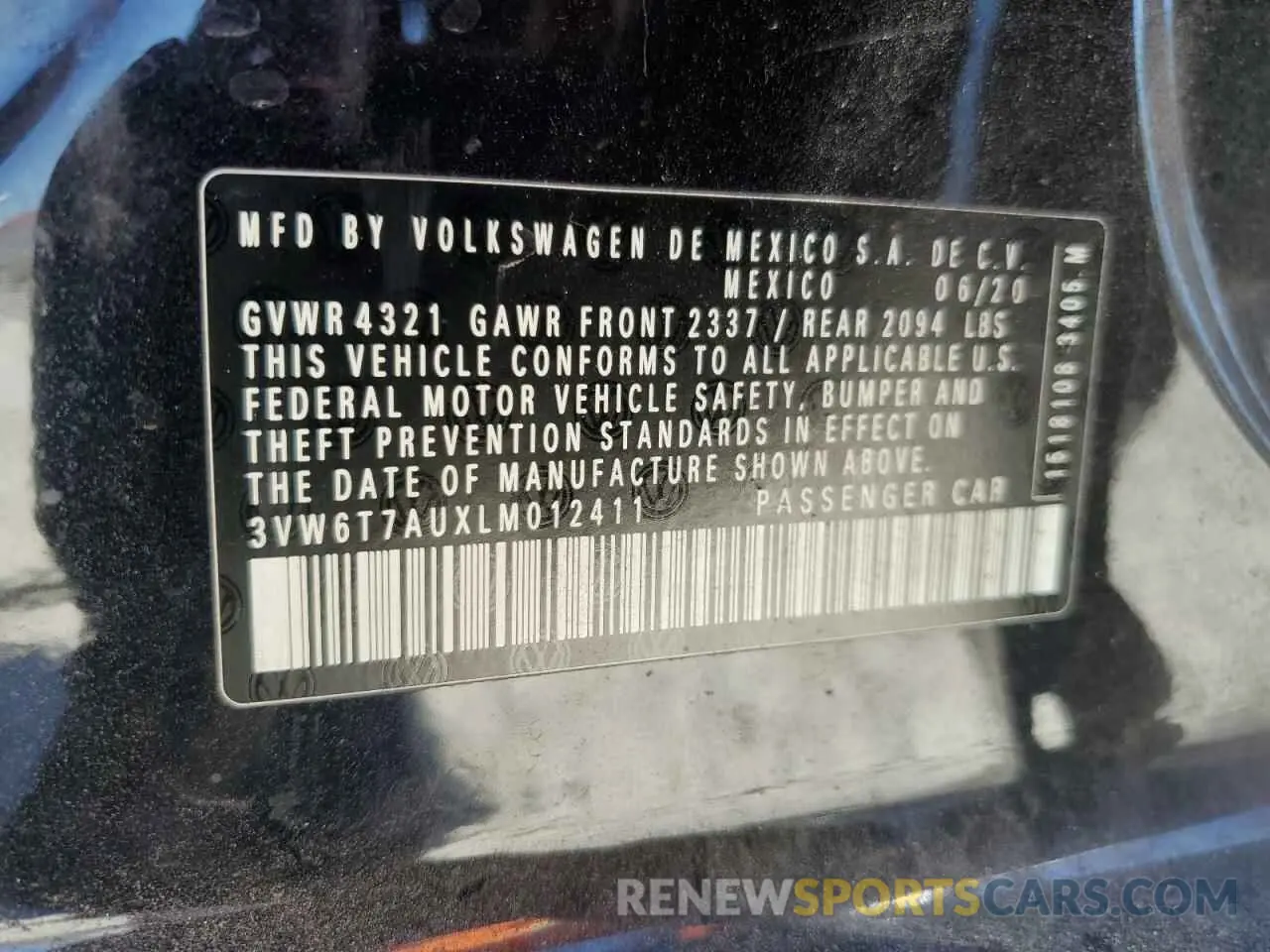 12 fotografías del automóvil dañado 3VW6T7AUXLM012411 VOLKSWAGEN GTI 2020