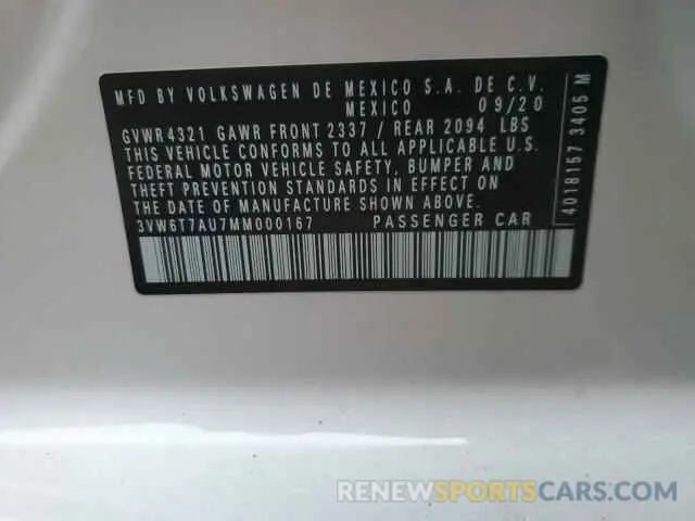 13 fotografías del automóvil dañado 3VW6T7AU7MM000167 VOLKSWAGEN GTI 2021