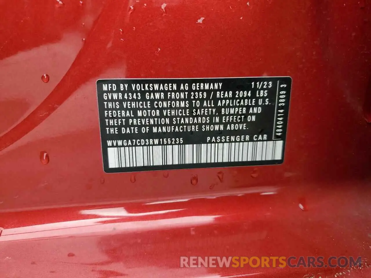 13 fotografías del automóvil dañado WVWGA7CD3RW155235 VOLKSWAGEN GTI 2024