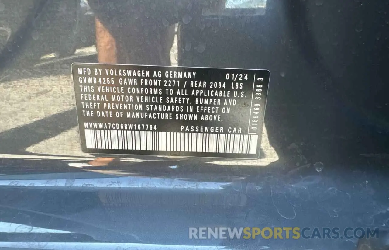 10 fotografías del automóvil dañado WVWWA7CD6RW167794 VOLKSWAGEN GTI 2024