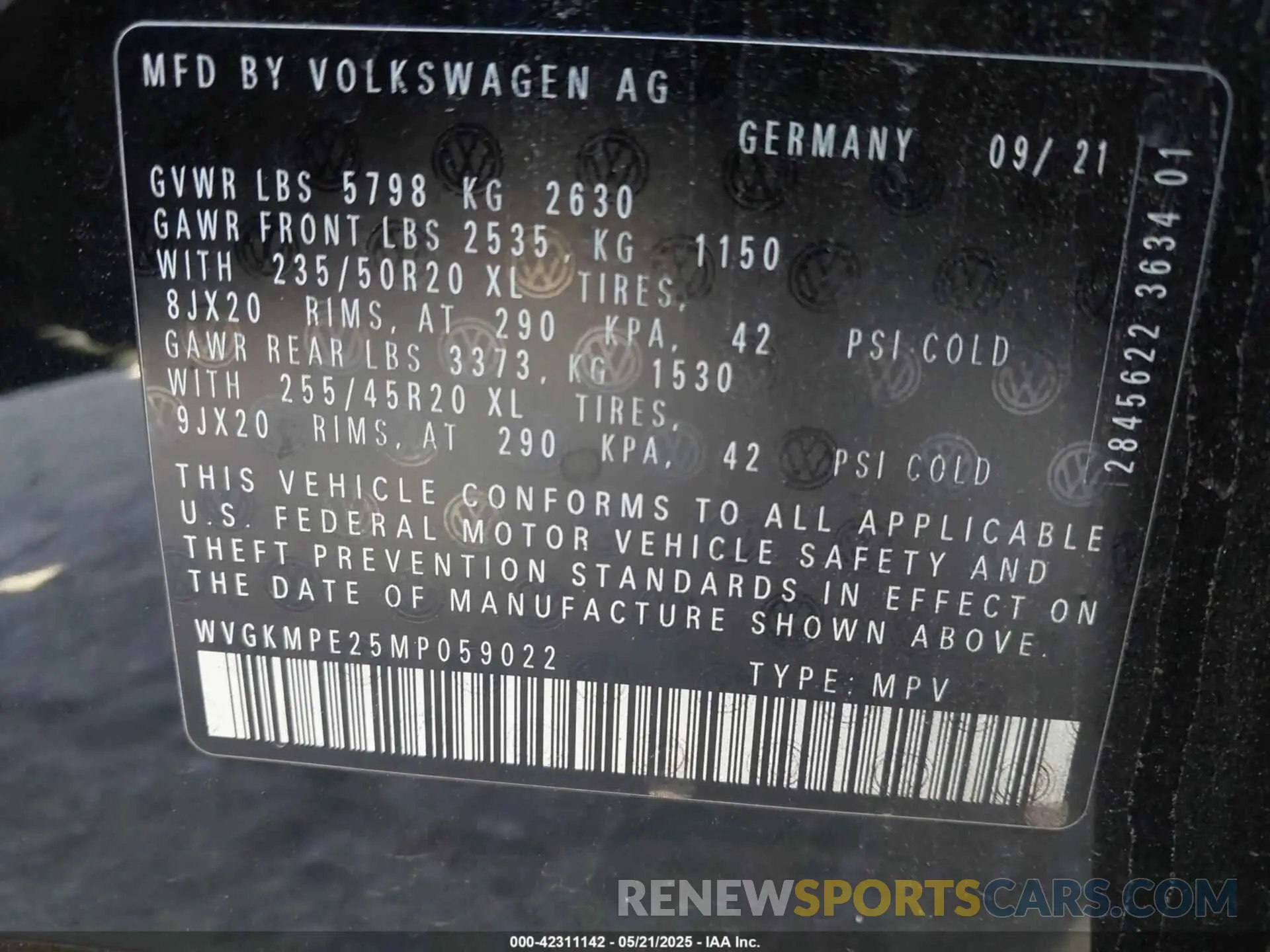 9 fotografías del automóvil dañado WVGKMPE25MP059022 VOLKSWAGEN ID.4 2021