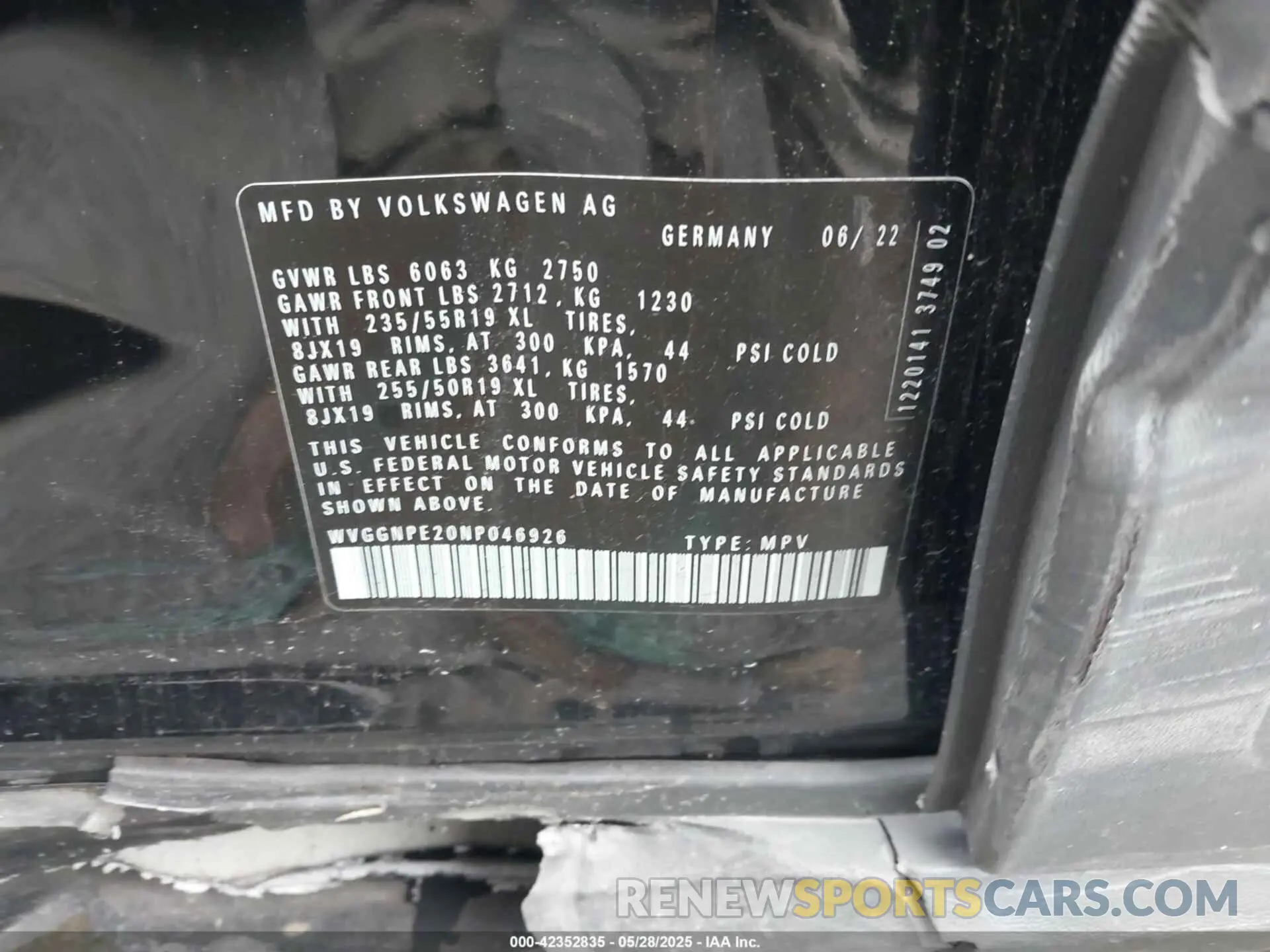 9 fotografías del automóvil dañado WVGGNPE20NP046926 VOLKSWAGEN ID.4 2022