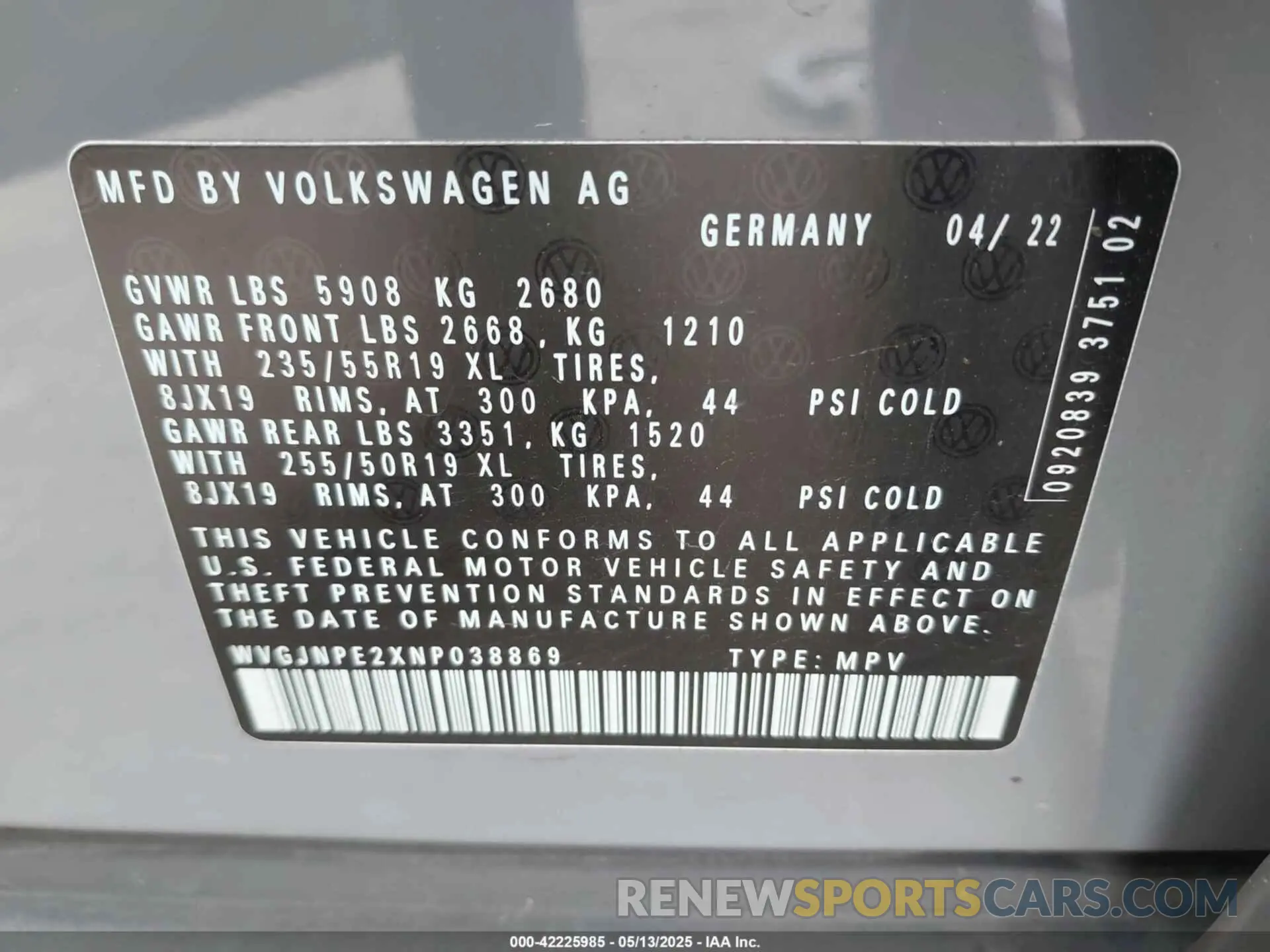 9 fotografías del automóvil dañado WVGJNPE2XNP038869 VOLKSWAGEN ID.4 2022