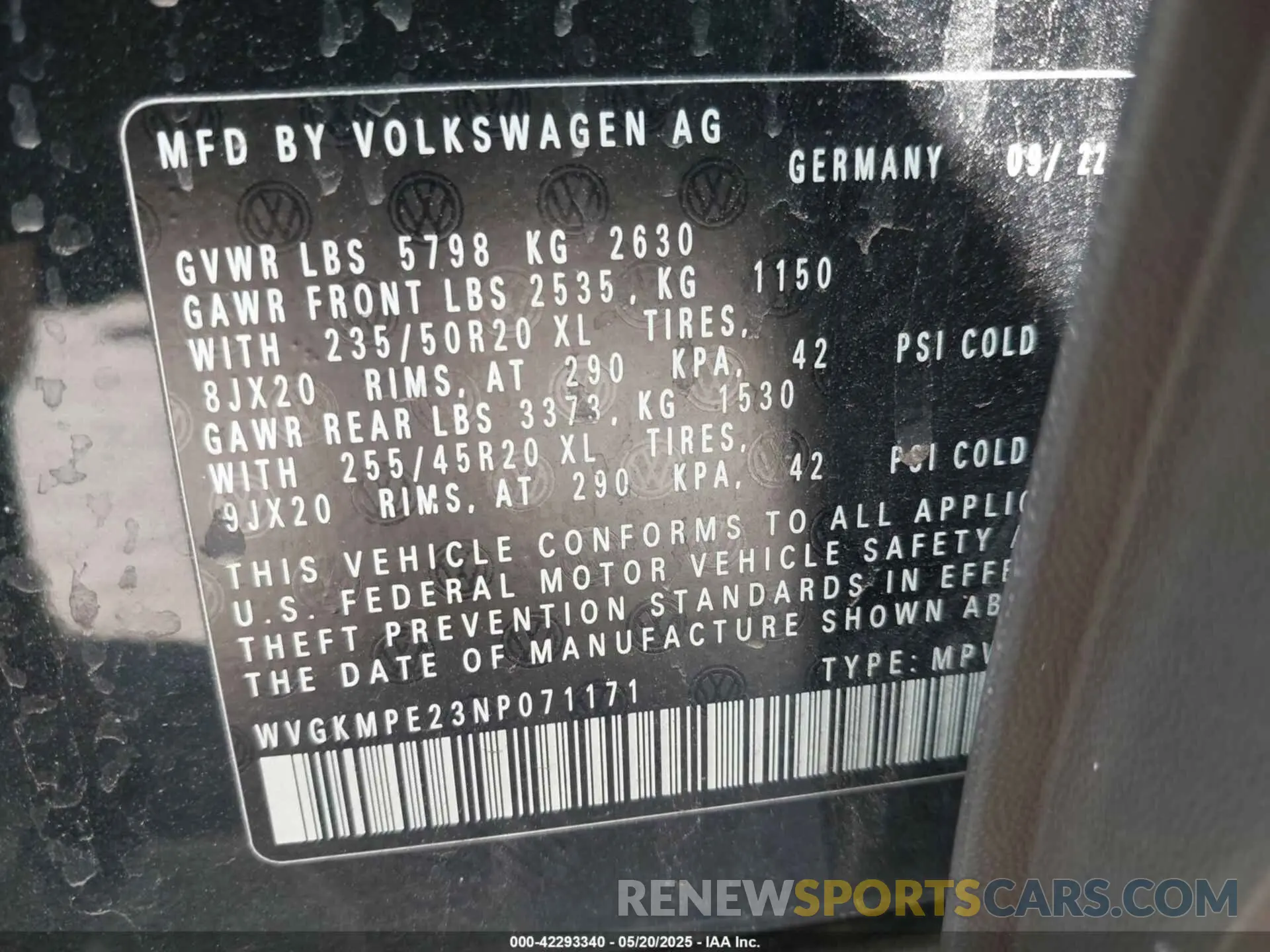 9 fotografías del automóvil dañado WVGKMPE23NP071171 VOLKSWAGEN ID.4 2022