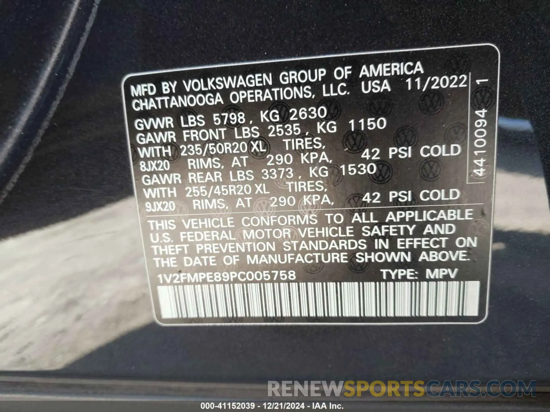 9 fotografías del automóvil dañado 1V2FMPE89PC005758 VOLKSWAGEN ID.4 2023