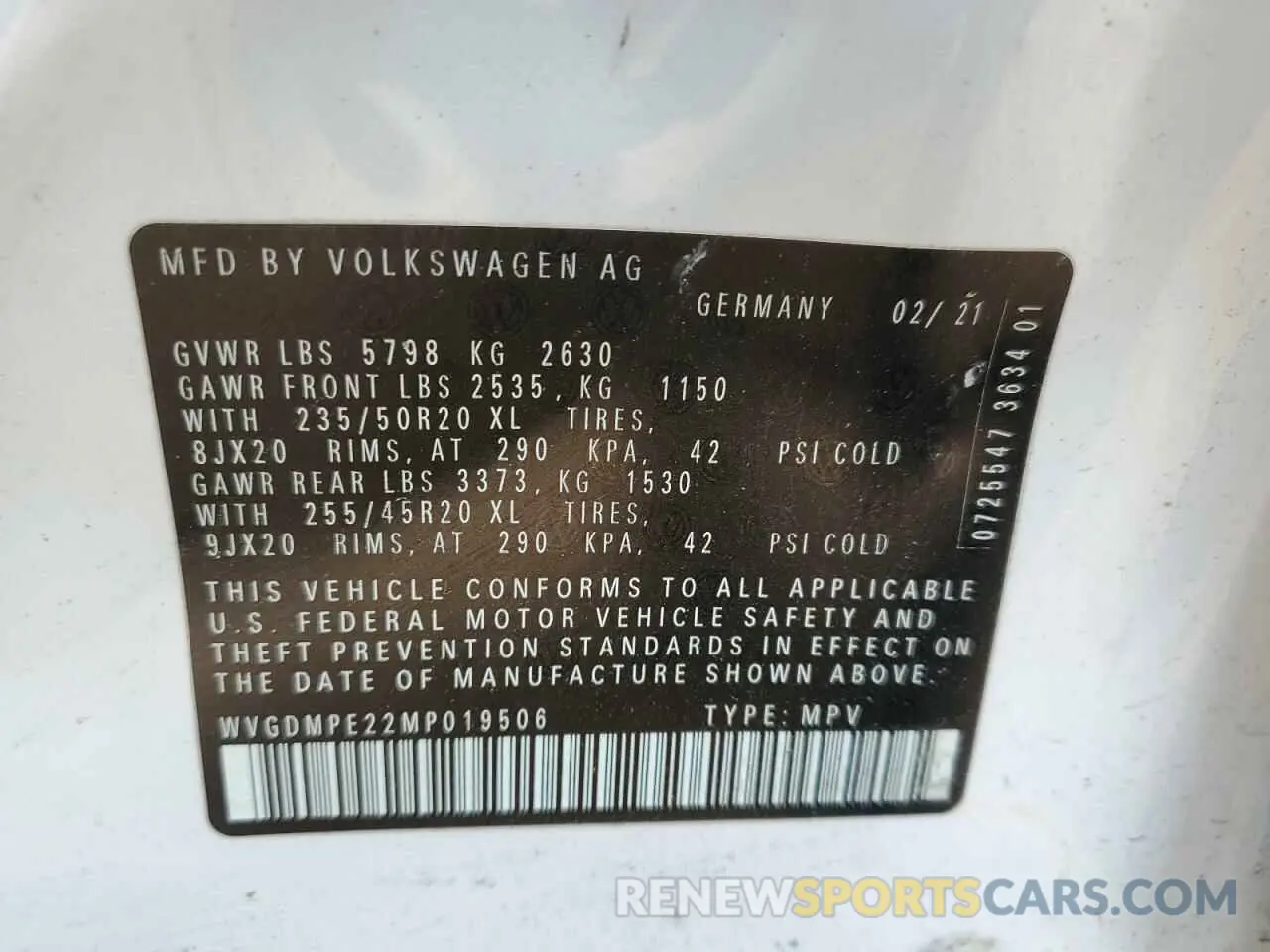 13 fotografías del automóvil dañado WVGDMPE22MP019506 VOLKSWAGEN ID.4 FIRST 2021