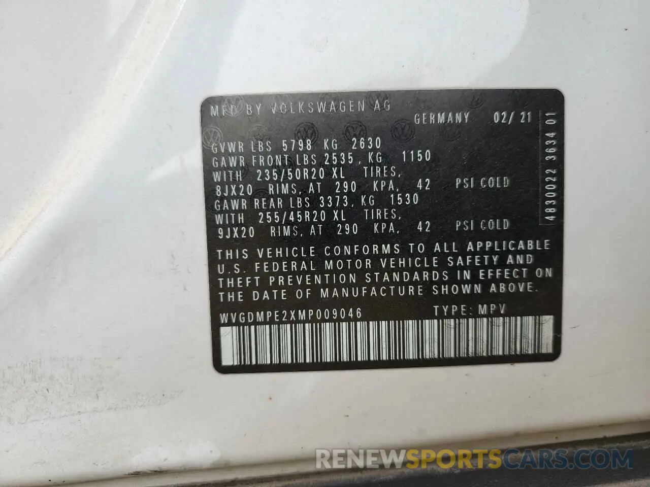 14 fotografías del automóvil dañado WVGDMPE2XMP009046 VOLKSWAGEN ID.4 FIRST 2021
