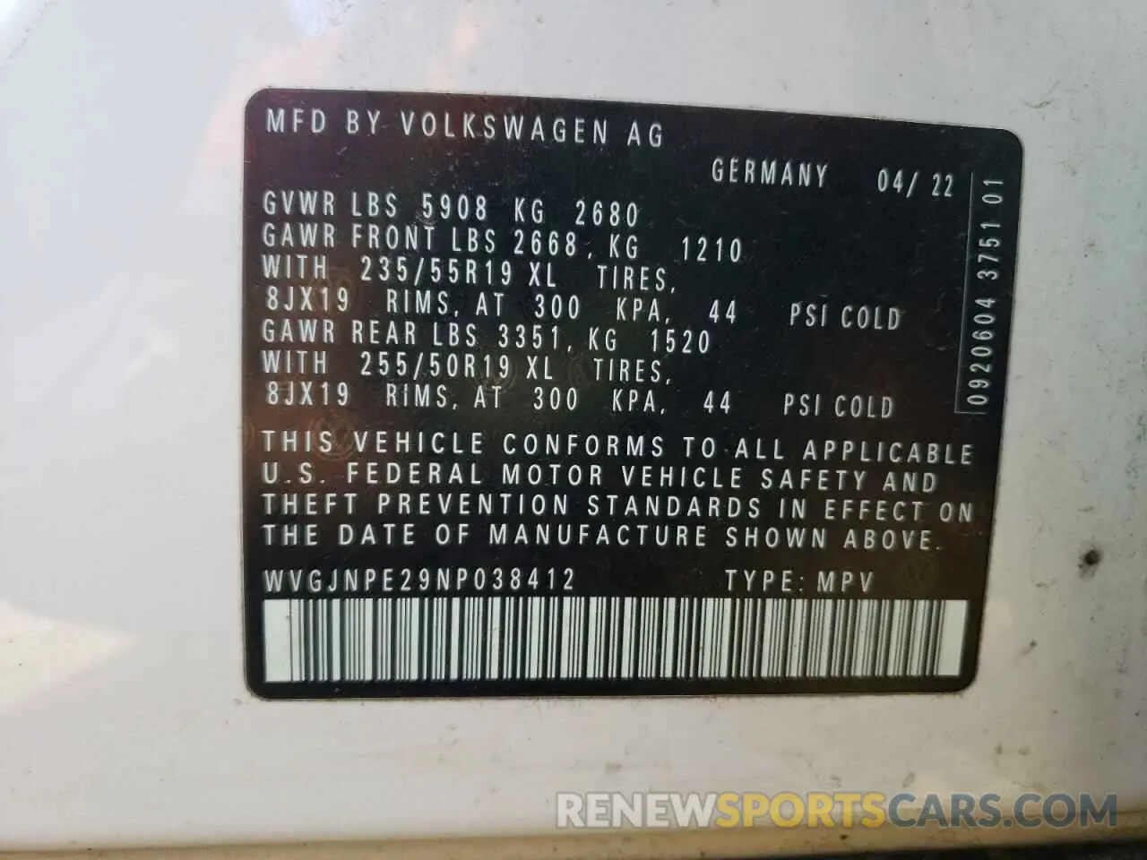 12 fotografías del automóvil dañado WVGJNPE29NP038412 VOLKSWAGEN ID.4 PRO 2022