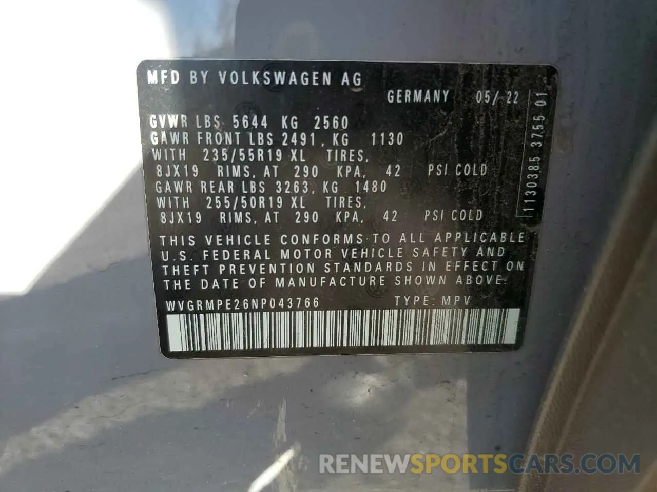 15 fotografías del automóvil dañado WVGRMPE26NP043766 VOLKSWAGEN ID.4 PRO 2022