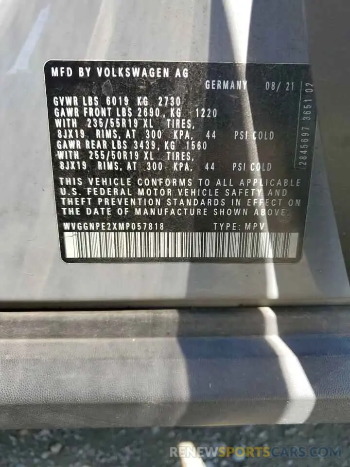 16 fotografías del automóvil dañado WVGGNPE2XMP057818 VOLKSWAGEN ID.4 PRO S 2021