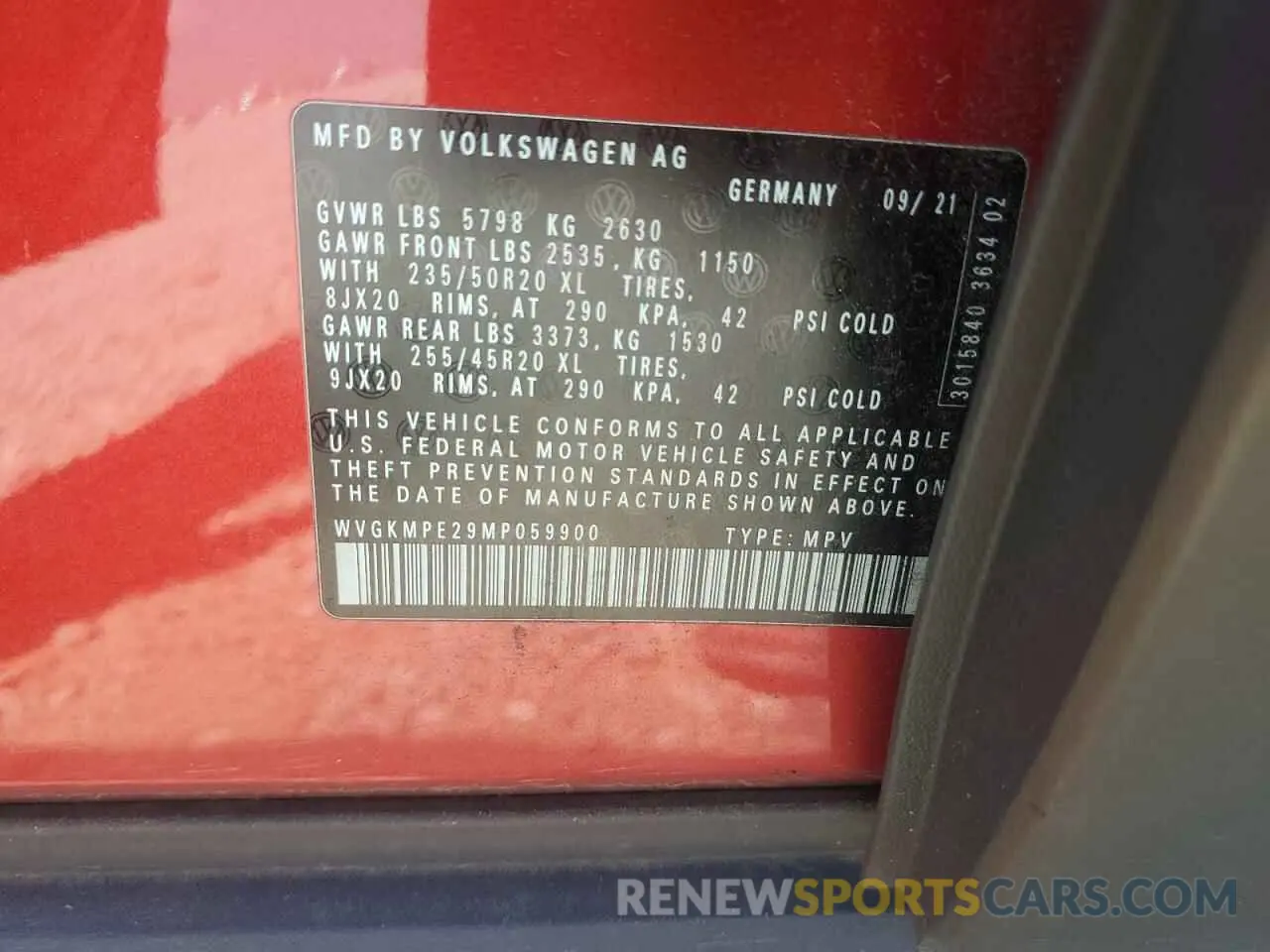 14 fotografías del automóvil dañado WVGKMPE29MP059900 VOLKSWAGEN ID.4 PRO S 2021