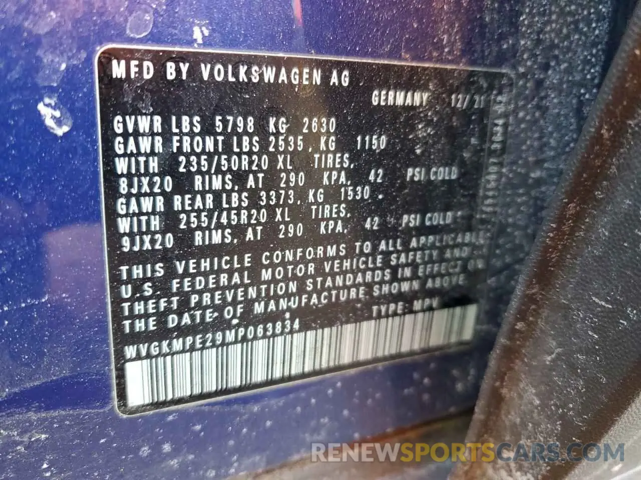 12 fotografías del automóvil dañado WVGKMPE29MP063834 VOLKSWAGEN ID.4 PRO S 2021