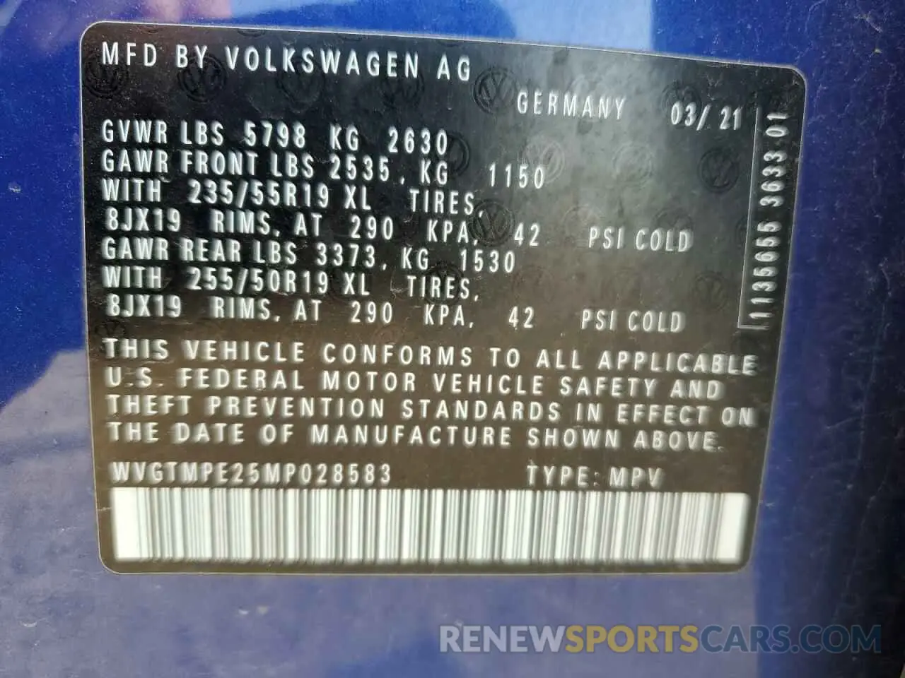 13 fotografías del automóvil dañado WVGTMPE25MP028583 VOLKSWAGEN ID.4 PRO S 2021