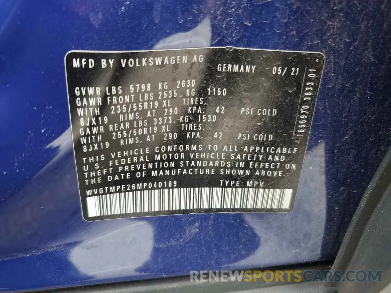 13 fotografías del automóvil dañado WVGTMPE26MP040189 VOLKSWAGEN ID.4 PRO S 2021