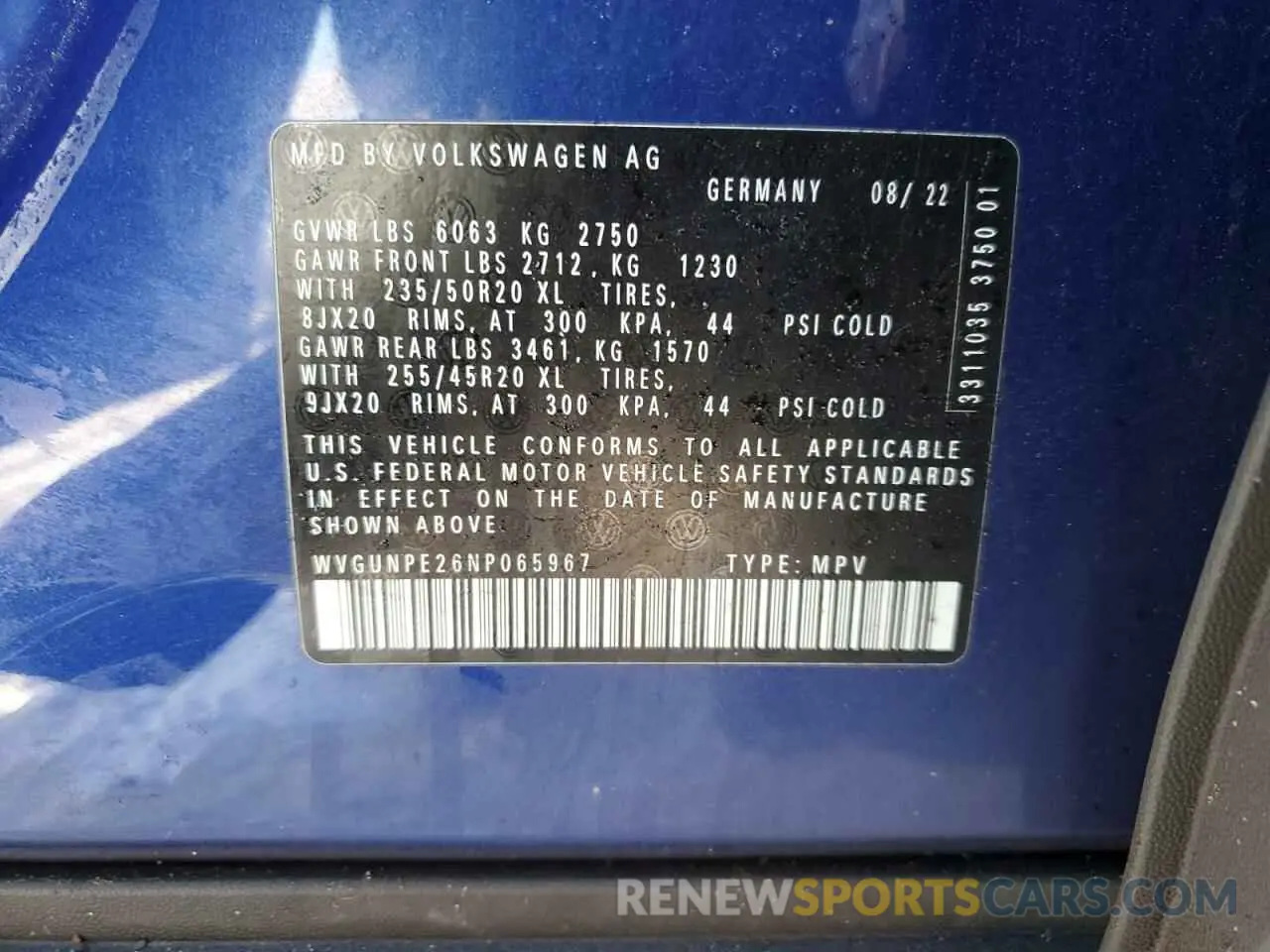 15 fotografías del automóvil dañado WVGUNPE26NP065967 VOLKSWAGEN ID.4 PRO S 2022