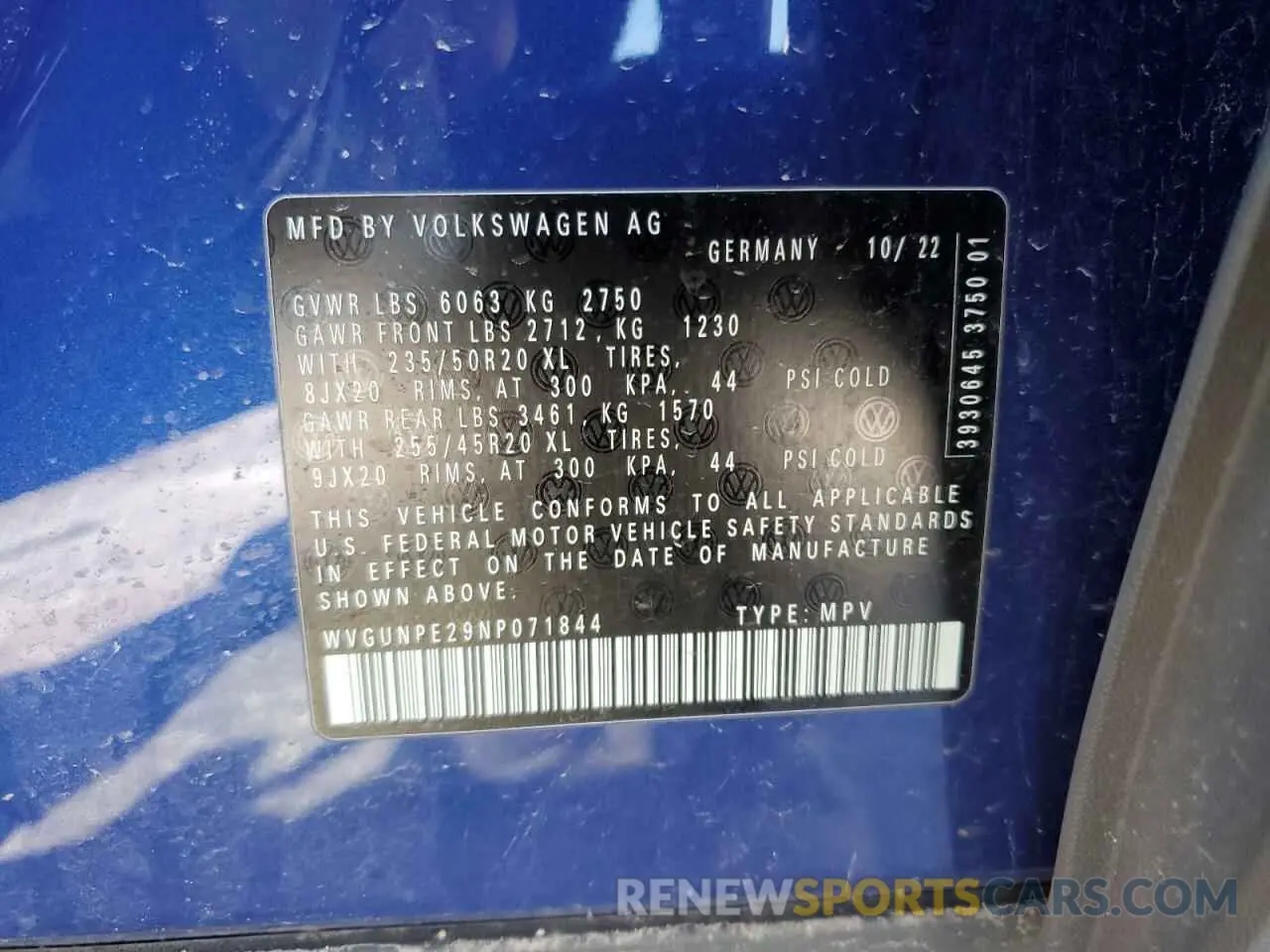 13 fotografías del automóvil dañado WVGUNPE29NP071844 VOLKSWAGEN ID.4 PRO S 2022