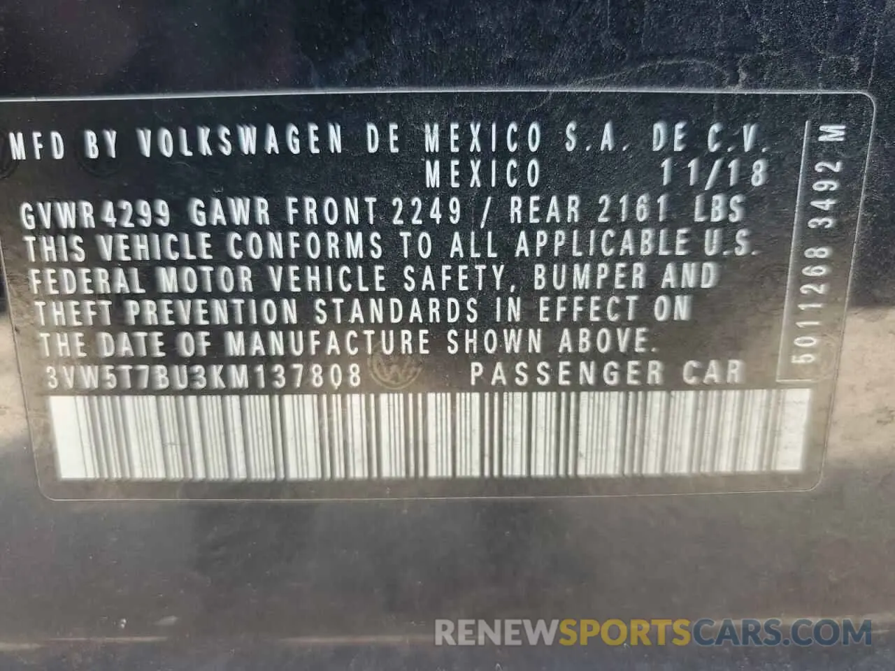 13 fotografías del automóvil dañado 3VW5T7BU3KM137808 VOLKSWAGEN JETTA 2019