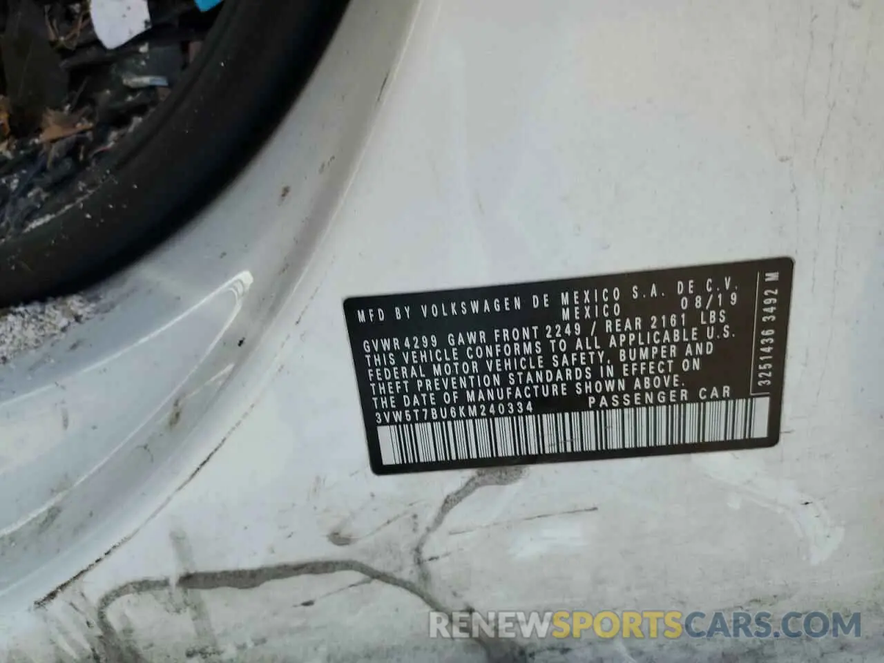 12 fotografías del automóvil dañado 3VW5T7BU6KM240334 VOLKSWAGEN JETTA 2019