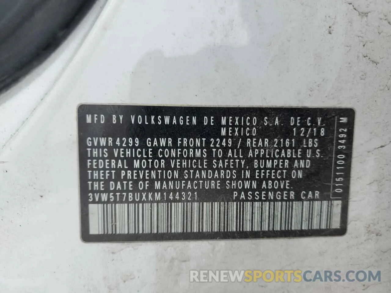 14 fotografías del automóvil dañado 3VW5T7BUXKM144321 VOLKSWAGEN JETTA 2019