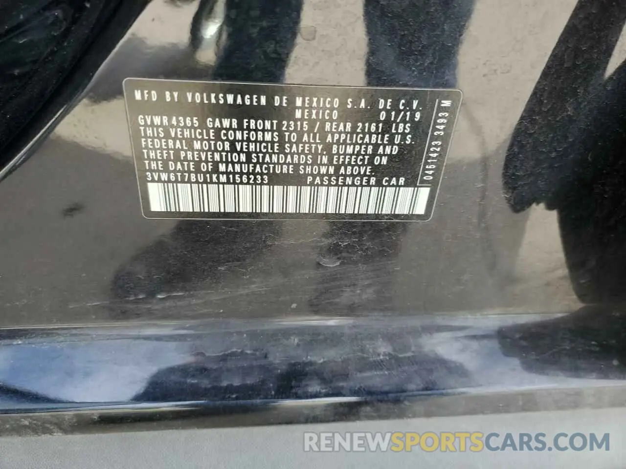 12 fotografías del automóvil dañado 3VW6T7BU1KM156233 VOLKSWAGEN JETTA 2019