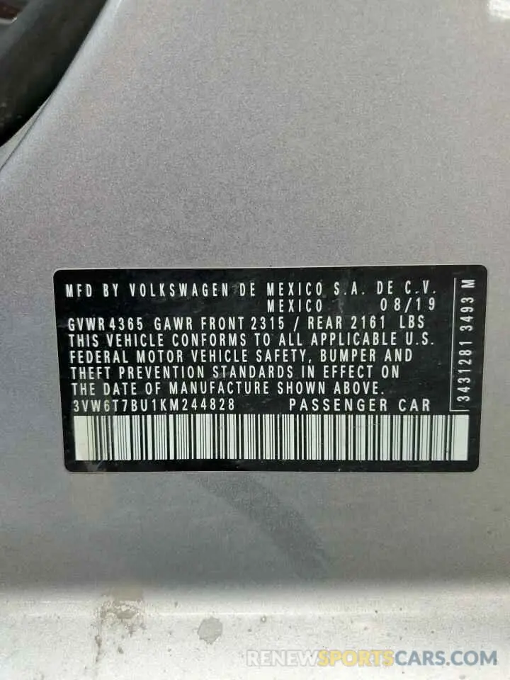 12 fotografías del automóvil dañado 3VW6T7BU1KM244828 VOLKSWAGEN JETTA 2019