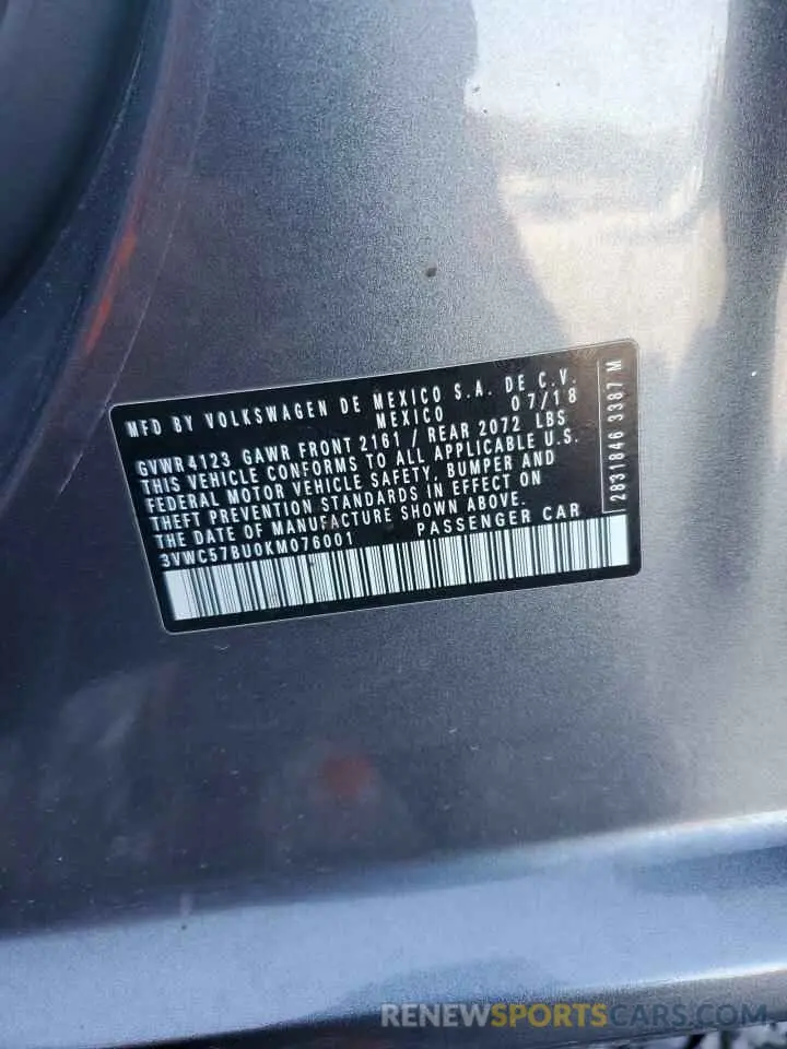 14 fotografías del automóvil dañado 3VWC57BU0KM076001 VOLKSWAGEN JETTA 2019