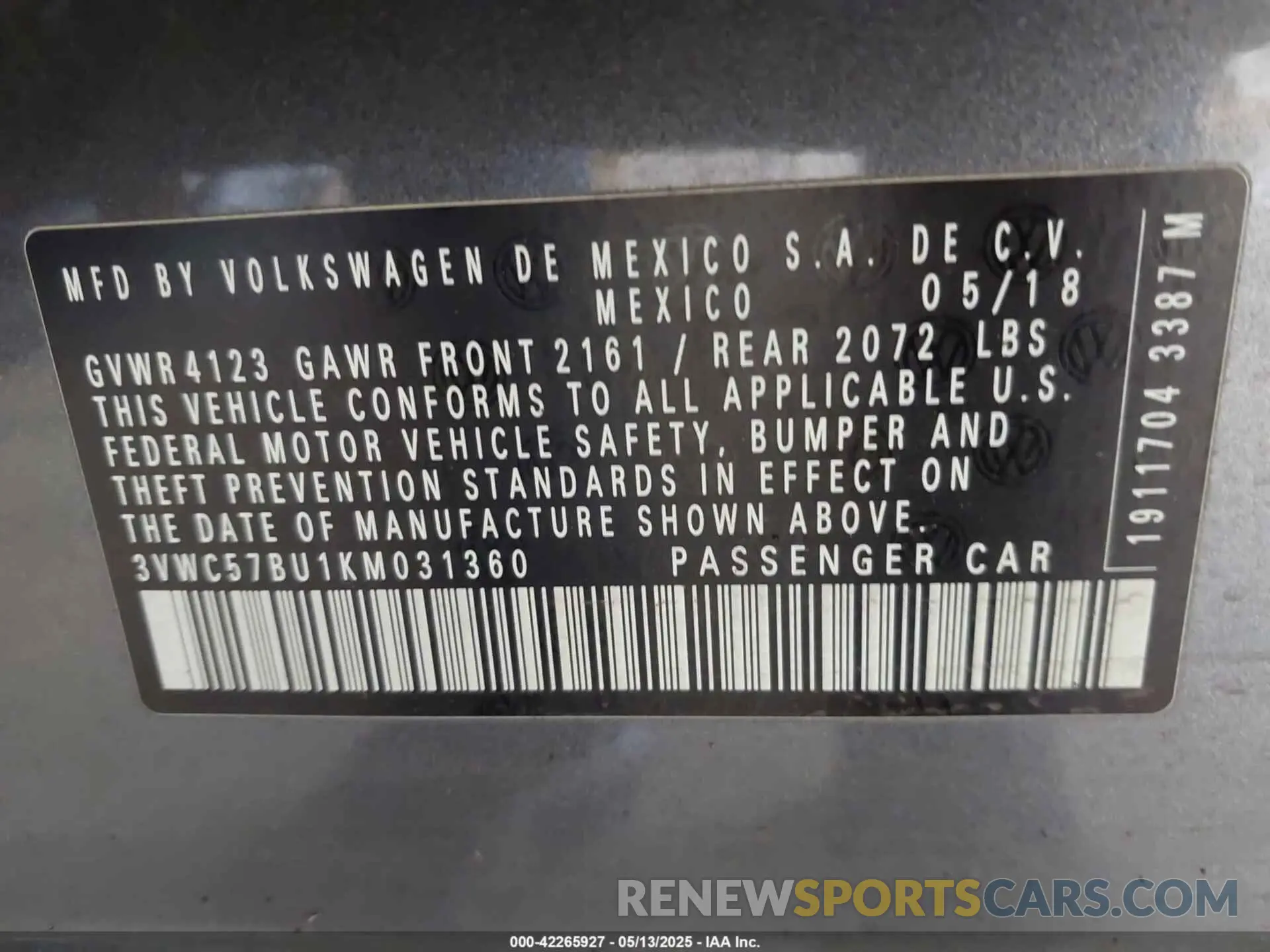 9 fotografías del automóvil dañado 3VWC57BU1KM031360 VOLKSWAGEN JETTA 2019