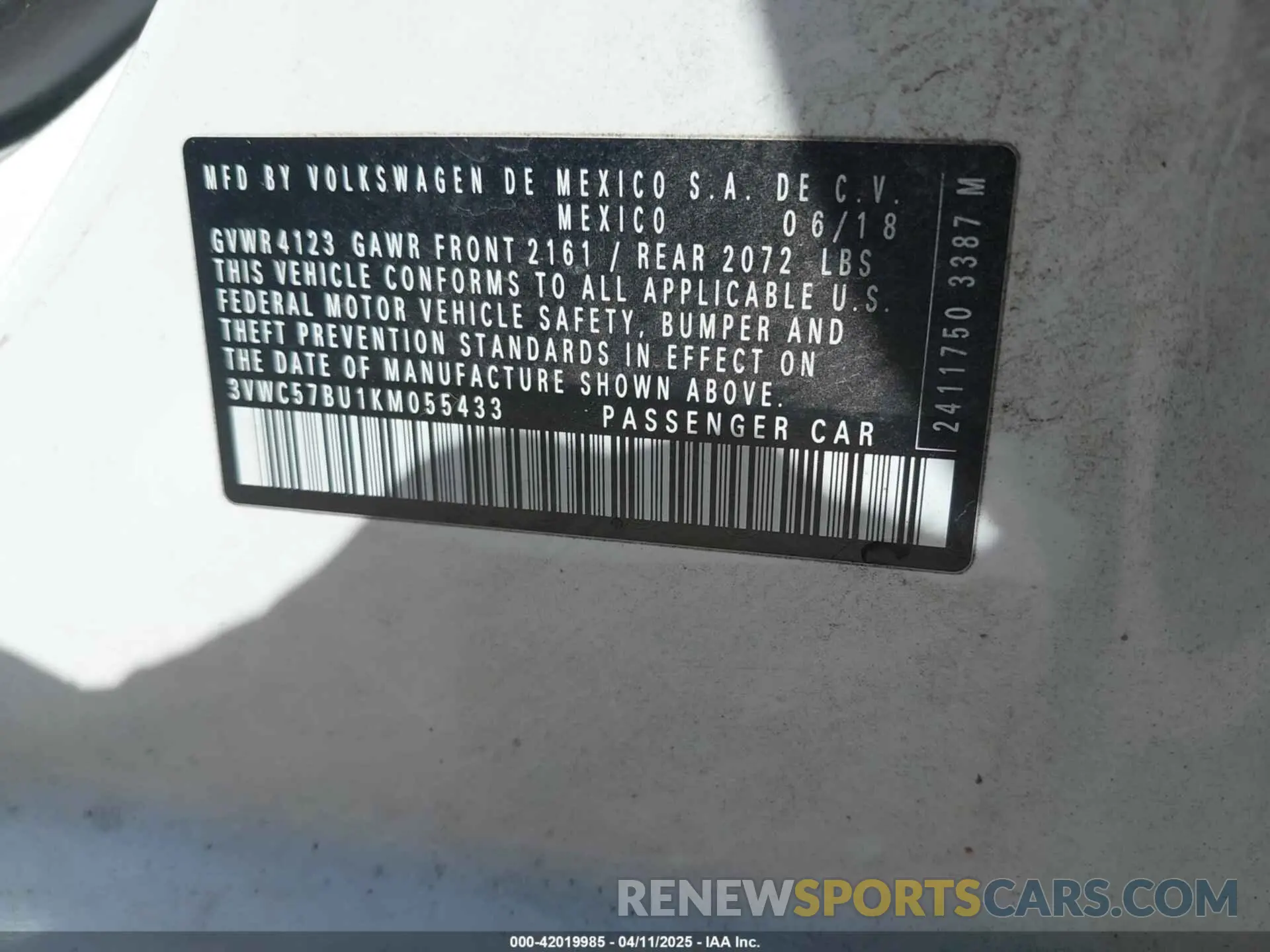 9 fotografías del automóvil dañado 3VWC57BU1KM055433 VOLKSWAGEN JETTA 2019