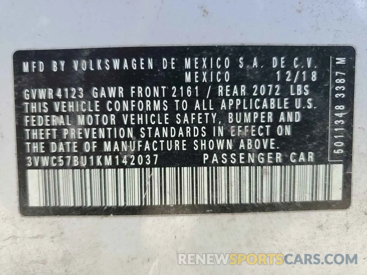 12 fotografías del automóvil dañado 3VWC57BU1KM142037 VOLKSWAGEN JETTA 2019