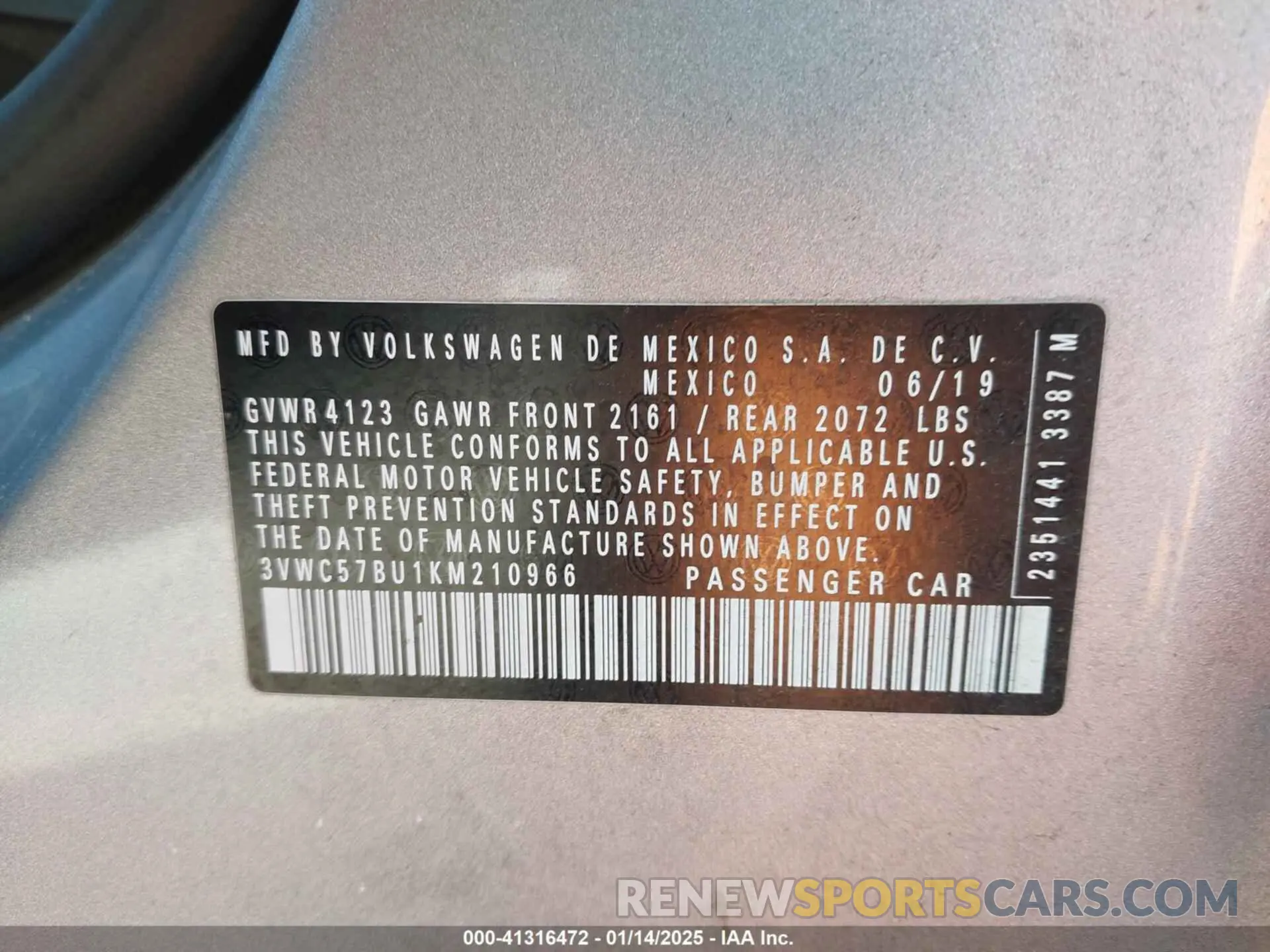 9 fotografías del automóvil dañado 3VWC57BU1KM210966 VOLKSWAGEN JETTA 2019