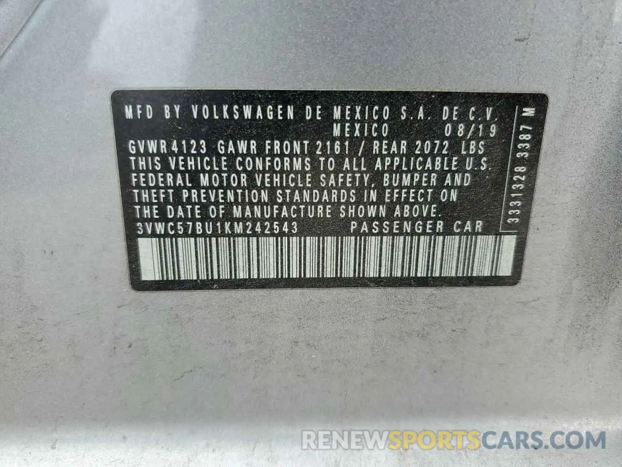 12 fotografías del automóvil dañado 3VWC57BU1KM242543 VOLKSWAGEN JETTA 2019