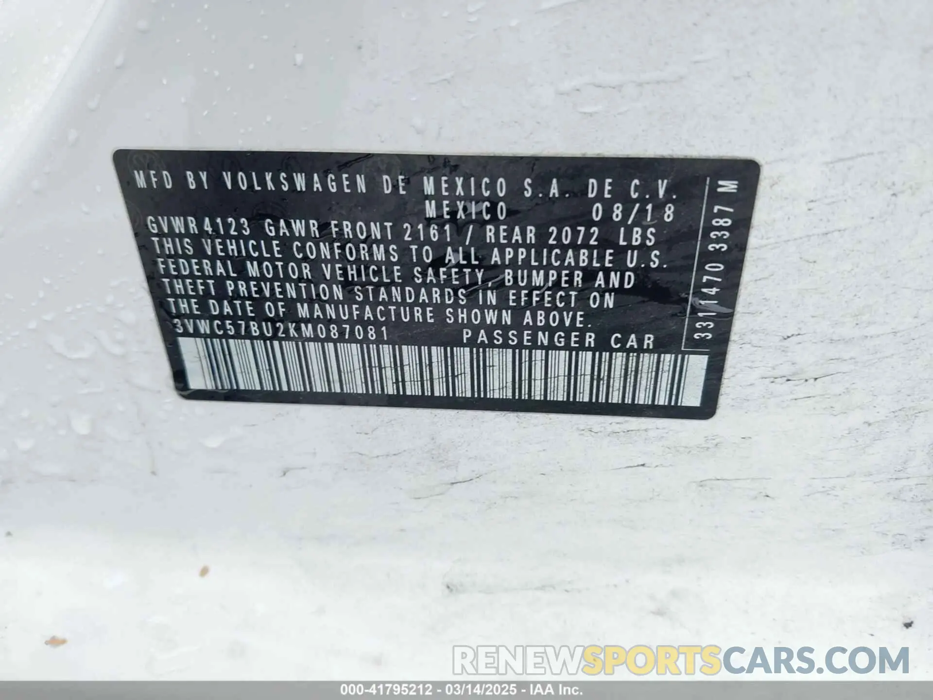 9 fotografías del automóvil dañado 3VWC57BU2KM087081 VOLKSWAGEN JETTA 2019
