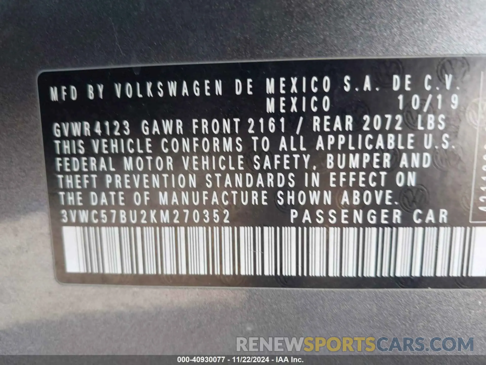 9 fotografías del automóvil dañado 3VWC57BU2KM270352 VOLKSWAGEN JETTA 2019