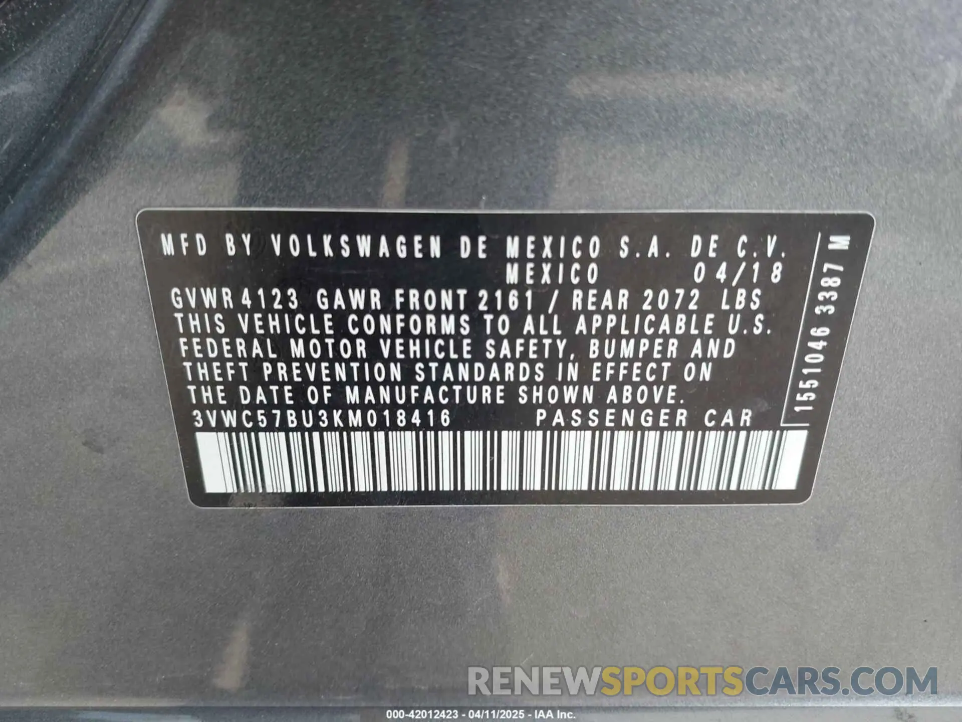 9 fotografías del automóvil dañado 3VWC57BU3KM018416 VOLKSWAGEN JETTA 2019